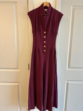 Sleeveless Burgundy Maxi Jumpsuit with Button Front